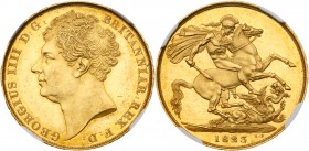 George IV (1820-30). Gold Two Pounds, 1823, bare head left, tiny J.B.M. below truncation for engraver Jean Baptiste Merlen, abbreviated Latin legend a...