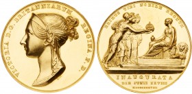 Victoria (1837-1901), Coronation, 1838. Gold Medal by Benedetto Pistrucci, bust left, VICTORIA D.G. BRITANNIARUM REGINA F.D. Rev. Britannia, Hibernia ...