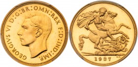 George VI (1936-52), Gold Proof Sovereign, 1937. Bare head facing left, tiny HP below for designer Humphrey Paget, legend and toothed border surroundi...