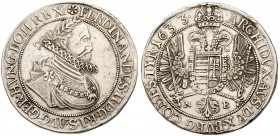 Ferdin&aacute;nd II (1619-1637)
Silver Taler/Tall&eacute;r, 1633 NB, 28.18g. Nagyb&aacute;nya/Neustadt. Laureate, draped and cuirassed bust right wea...