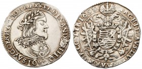 Ferdin&aacute;nd III (1637-1657)
Silver &frac12; Taler/&frac12; Tall&eacute;r, 1653 KB, 14.06g. K&ouml;rm&ouml;cb&aacute;nya/Kremnitz. Laureate, drap...