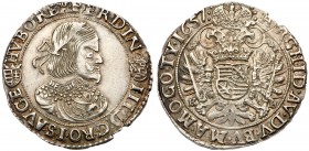 Ferdin&aacute;nd III (1637-1657)
Silver &frac14; Taler/ &frac14; Tall&eacute;r, 1657 KB, 7.23g. K&ouml;rm&ouml;cb&aacute;nya/Kremnitz. Laureate, drap...