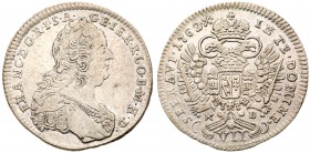 Franz I / Lotharingiai Ferenc (1746-1765)
Silver VII Krajc&aacute;r, 1762 KB, 3.16g. K&ouml;rm&ouml;cb&aacute;nya/Kremnitz. Laureate, draped and cuir...