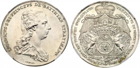Ludwig /Lajos (1788-1806)
Silver Taler/Tall&eacute;r, 1788, 28.06g. Draped bust right. Rev. Ornate, crowned, draped and supported Arms (Dav.1184). Pl...