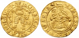 Sigismund B&aacute;thori / B&aacute;thori Zsigmond (1581-1602)
Gold Ducat/Aranyforint, 1588, 3.43g. Szeben/Hermannstadt. St. Ladislas standing facing...