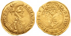 Georg Rakoczi II / R&aacute;k&oacute;czi Gy&ouml;rgy (1648-1660)
Gold Ducat/Aranyforint, 1659, 3.54g. Kolozsv&aacute;r/Klausenberg. Cuirassed bust ri...