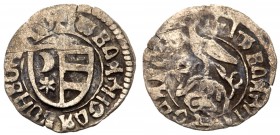Wallachia
Silver Ducati Munteni. 0.54g. Arms. Rev. Eagle standing left atop hill (MBR 256ff, pp.31-32). Some old test pecks. Fine-About Very Fine. Es...