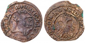 Michael III - Mihnea Radu (1658-1659)
Copper Solidus, 1658. 0.6g. +IOMICHAEL.RAD.D.C.VAL.TR.PR., Crowned half-figure right, holding scepter over shou...