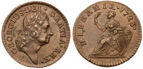Ireland, George I (1714-27), William Woods Coinage. Copper Farthing, type III, 1723, laureate head right, Rev. Hibernia seated left, date in legend (D...