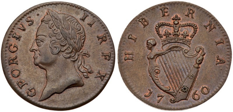 Ireland George II (1727-60). Copper Halfpenny, 1736, older laureate head left, l...