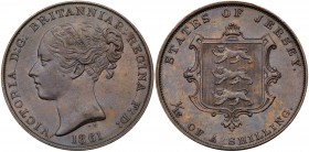Jersey, Victoria (1837-1901). Copper 1/26th of a Shilling, 1851, double punched 8 in date, copper 1/13th of a Shilling, 1861, young head left, date be...