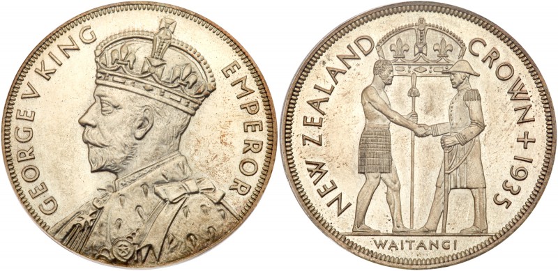 New Zealand, George V (1910-36), Treaty of Waitangi. Silver Proof Crown, 1935, b...