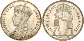 New Zealand, George V (1910-36), Treaty of Waitangi. Silver Proof Crown, 1935, bust of George V, Rev. Maori Rangatira shakes hands with William Hobson...