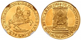 August II, "the Strong" / August II Mocny (1697-1706, 1709-1733)
Vicariat Ducat/Dukat Wikariat, 1741, 3.48g. Drezno/Dresden. The Elector, wearing the...
