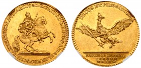 August II, "the Strong" / August II Mocny (1697-1706, 1709-1733)
Vicariat Ducat/Dukat Wikariat, 1745, 3.49g. Drezno/Dresden. Commemorating the Procla...