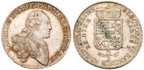August II, "the Strong" / August II Mocny (1697-1706, 1709-1733)
2/3 Taler/ 2/3 Talara, 1768 ED.C, 13.9g. Lipsk/Leipzig. Cuirassed and peruked bust r...