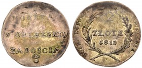 Siege of Zamosc / Obl?zenie Zamo??
2 Zlote, 1813, 7.63g. Zamosc/Zamosc. Three-line legend, ornament below. Rev. Value and date within wreath; BOZE DO...