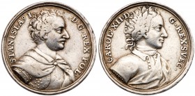 Stanislaw Leszczy?ski, first reign (elected 1704, crowned 1705-1709)
Dual Portrait Medal, nd. Silver, 33mm. 14.12g. By Christian Wermuth. Draped and ...