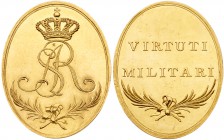 Livonia
Virtuti Militari Medal, 1792. Gold. Oval, 43 x 34mm. 19th Century restrike. Collector's mark of Count Emeryk Hutten-Czapski within the oval o...