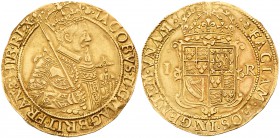 Scotland, James VI (1567-1625), after Accession to English throne. Gold Unit of &pound;12 Scottish, &pound;1 English, ninth coinage (1604-09), crowned...