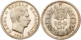 Romania, Carol II (1930-40). Silver Proof 100-Lei, 1932, struck at the Royal Mint, London, with dies by Andr&eacute; Lavrillier, 14g (KM 52). Uncircul...
