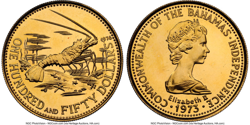 Elizabeth II gold "Independence" 150 Dollars 1974/1973 MS67 NGC, KM51. Mintage: ...