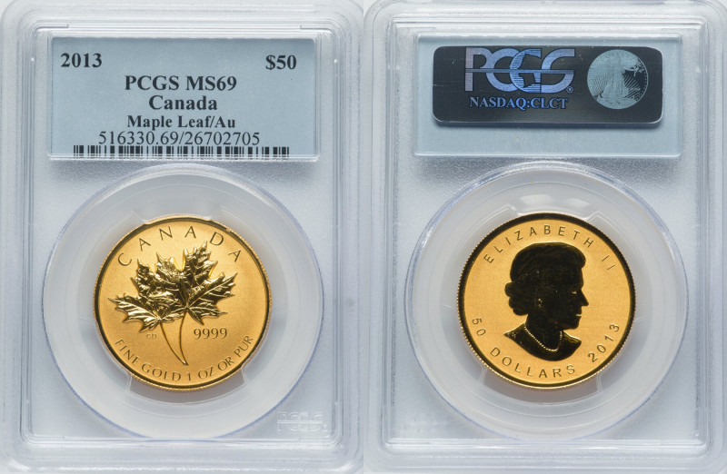 Elizabeth II gold "Maple Leaf" 50 Dollars (1 oz) 2013 MS69 PCGS, Royal Canadian ...