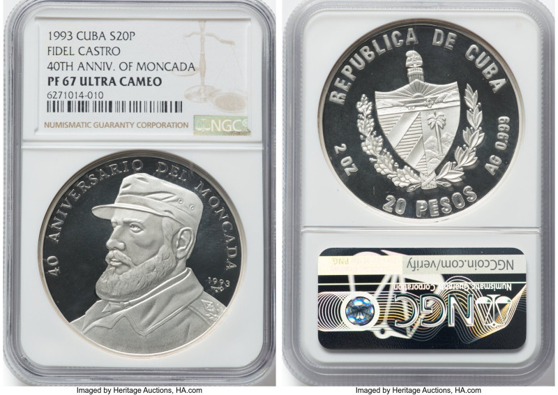 Republic silver Proof "Fidel Castro - 40th Anniversary of Moncada" 20 Pesos (2 o...