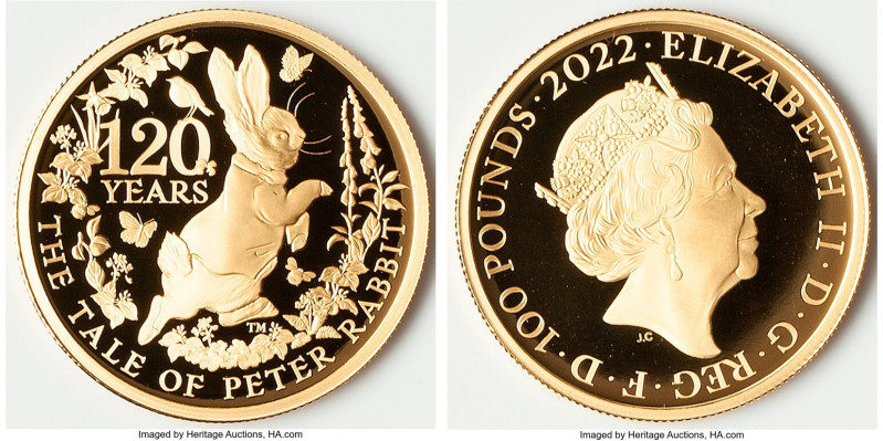 Elizabeth II gold Proof "Peter Rabbit - 120th Anniversary of Publishing" 100 Pou...