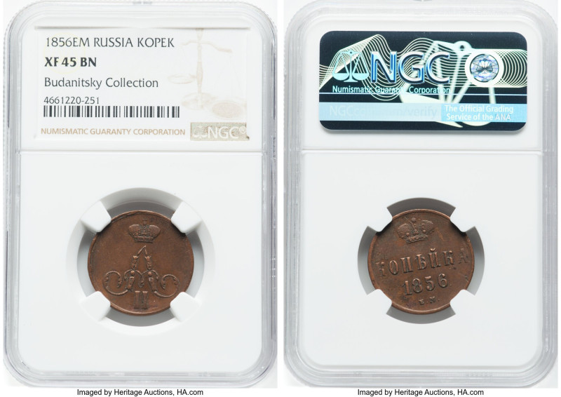 Alexander II Pair of Certified Assorted Kopeck NGC, 1) 1856-EM XF45 Brown 2) 185...