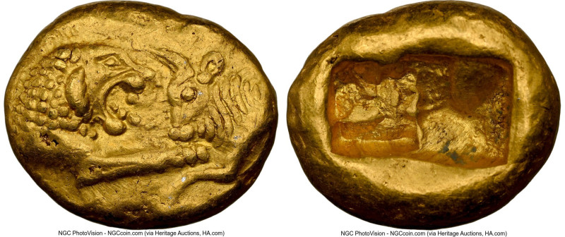 LYDIAN KINGDOM. Croesus (561-546 BC). AV stater (16mm, 8.08 gm). NGC Choice XF 5...