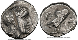 MESOPOTAMIA. Mazaces (ca. 331-322 BC). AR tetradrachm (23mm, 16.71 gm, 8h). NGC Choice VF 4/5 - 2/5, test cut, overstruck. Imitating Athens. Head of A...
