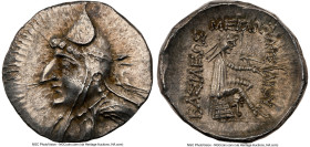 PARTHIAN KINGDOM. Phriapatios-Mithradates I (ca. 185-132 BC). AR drachm (20mm, 3.73 gm, 11h). NGC Choice AU 4/5 - 4/5. Hecatompylos. Head of king left...