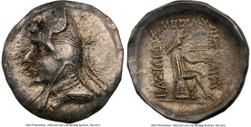 PARTHIAN KINGDOM. Phriapatios-Mithradates I (ca. 185-132 BC). AR drachm (21mm, 4.08 gm, 12h). NGC Choice AU 4/5 - 4/5. Hecatompylus. Head of King left...