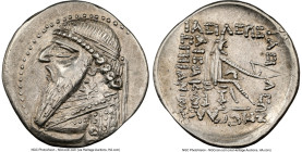 PARTHIAN KINGDOM. Mithradates II (ca. 121-91 BC). AR drachm (21mm, 12h). NGC Choice XF, die shift. Rhagae or Ecbatana, ca. 109-96/5 BC. Diademed, drap...