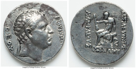BACTRIAN KINGDOM. Agathocles (ca. 185-180/170 BC). AR tetradrachm (30mm, 16.51 gm, 12h). VF, repaired. Attic standard. "Pedigree issue" commemorating ...