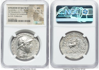 BACTRIAN KINGDOM. Eucratides I the Great (ca. 170-145 BC). AR tetradrachm (34mm, 16.85 gm, 12h). NGC MS 5/5 - 2/5. Draped and cuirassed bust of Eucrat...