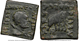 INDO-GREEK KINGDOMS. Bactria. Lysias (ca. 130-125 BC). AE Indic square unit (18mm, 12h). NGC Fine. Indian standard. Uncertain mint in the Paropamisada...