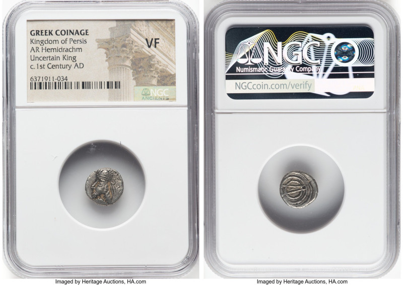 PERSIS KINGDOM. Uncertain King (ca. 1st century AD). AR hemidrachm (12mm). NGC V...