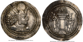 SASANIAN KINGDOM. Shahpur (Sabuhr) I the Great (AD 240-272). AR drachm (28mm, 4.30 gm, 3h). NGC AU 4/5 - 4/5. Mint III ("Hamadan"), Phase 1b, ca. AD 2...