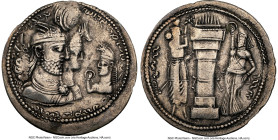 SASANIAN KINGDOM. Bahram (Varhran) II (AD 276-293). AR drachm (28mm, 3.85 gm, 9h). NGC Choice VF 4/5 - 4/5. Jugate right busts of Bahram, wearing wing...