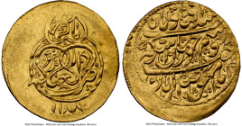 Zand. Karim Khan (AH 1166-1193 / AH 1753-1779) gold 1/4 Mohur AH 1188 (AD 1774/1775) AU58 NGC, Yazd mint, KM525.9. 2.71gm. From the Dynasty Collection...