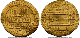 Abbasid. temp. al-Amin (AH 193-198 / AD 809-813) gold Dinar AH 195 (AD 810/811) Clipped NGC, No mint (likely Misr), A-2201. 3.74gm. From the Dynasty C...