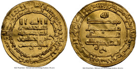 Abbasid. al-Muqtadir (AH 295-320 / AD 908-932) gold Dinar AH 304 (AD 917/918) UNC Details (Bent) NGC, Madinat al-Salam, A-245.2, 3.75gm. Form the Dyna...
