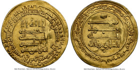 Abbasid. al-Qahir (AH 320-322 / AD 932-934) gold Dinar AH 321 (AD 933/934) AU Details (Obverse Graffiti) NGC, Suq al-Ahwaz mint, A-250. 4.20gm. From t...