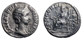 ORBIANA (moglie di ) Denario. D/ Busto diad. a ds. R/ Concordia stante a sn.. AR (g. 2 mm. 18) C. 1 (20 fr.); RIC 319. Molto raro qBB