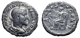 MASSIMINO (235-238) Denario. Busto laur. a ds. R/ Salus seduta a sn. AR (g. 2,74 mm. 19) C. 85; RIC 14. +BB