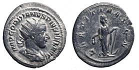 GORDIANO III (238-244) Antoniniano. D/ Busto rad. a ds. R/ LAETITIA stante a sn. AR (g. 3,21 mm. 23) C. 121; RIC 86. AR +BB