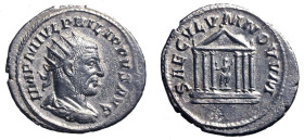 FILIPPO PADRE (244-249) Antoniniano. Busto rad. a ds. R/ SAECVLVM NOVVM, Tempio esastilo. AR (g. 4,66 mm. 24) C. 198; RIC 25b. +SPL