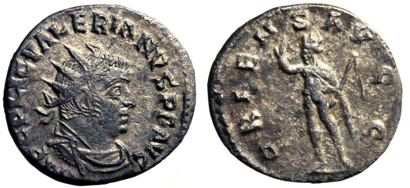 VALERIANO I (255-258) Antoniniano per Roma. D/ Busto rad. a ds. R/ Sole stante a...